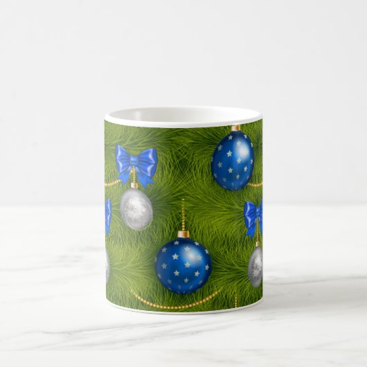 Blue Silver Merry Christmas Ornament Holiday Koffiemok (Center)