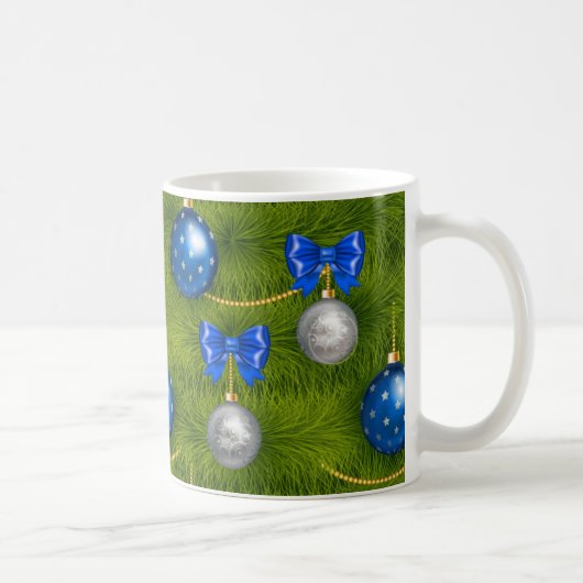 Blue Silver Merry Christmas Ornament Holiday Koffiemok (Rechts)