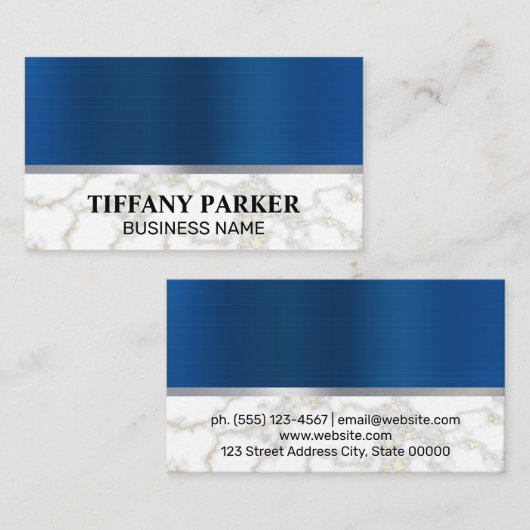 Blue Silver Metallic | Marmer Metallic Trim Visitekaartje (Voorkant / Achterkant)