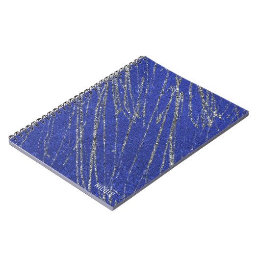 Blue & Silver Modern Glam Marble Stripe Designer Notitieboek (Linkerzijde)
