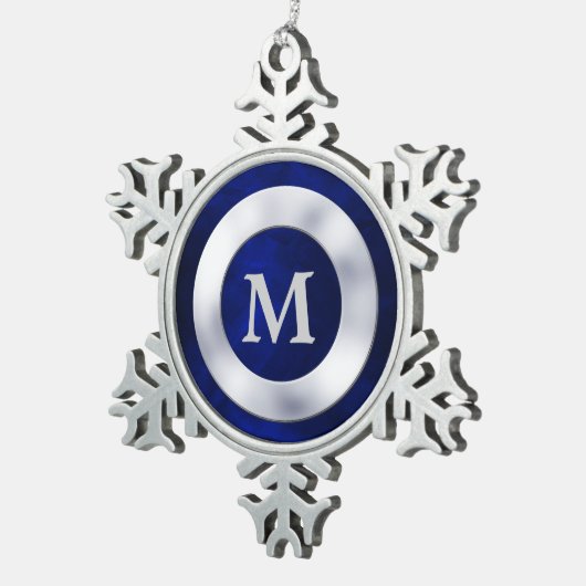 Blue Silver Monogram Kerstmis Tin Sneeuwvlok Ornament (Rechts)