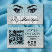 Blue Silver Ombre Glitter Lash Technician QR-code Visitekaartje