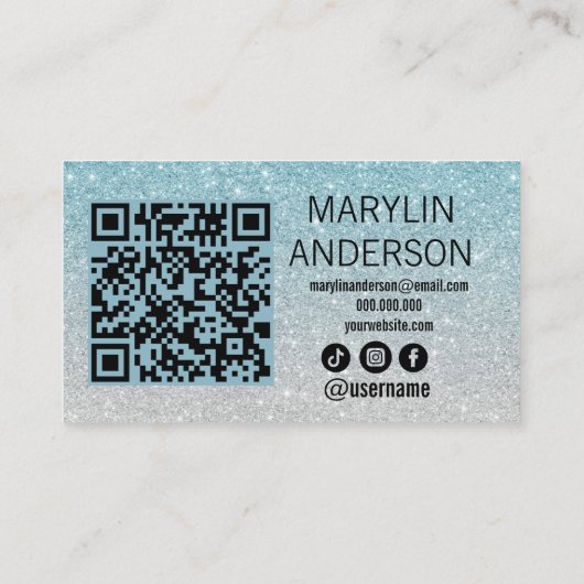 Blue Silver Ombre Glitter Lash Technician QR-code Visitekaartje (Achterkant)