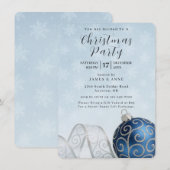 Blue & Silver Ornament Christmas Party Invitation Kaart (Voorkant / Achterkant)