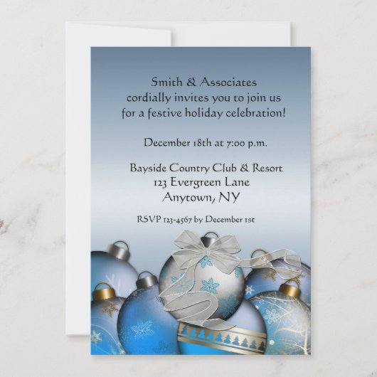 Blue Silver Ornaments Holiday Uitnodiging (Voorkant)