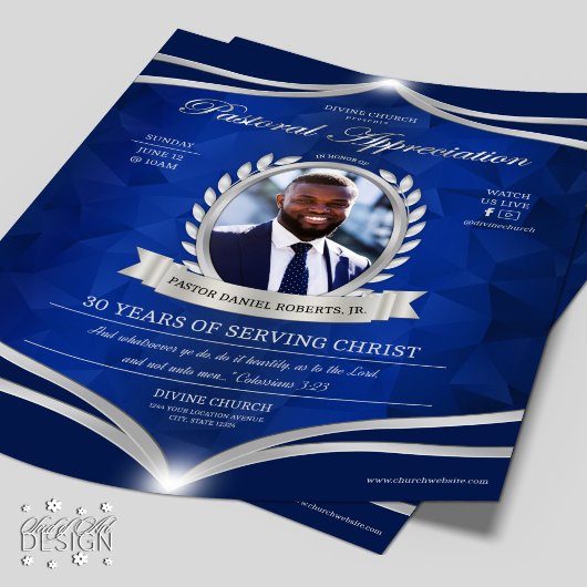 Blue Silver Pastor Appreciation Church Service Flyer