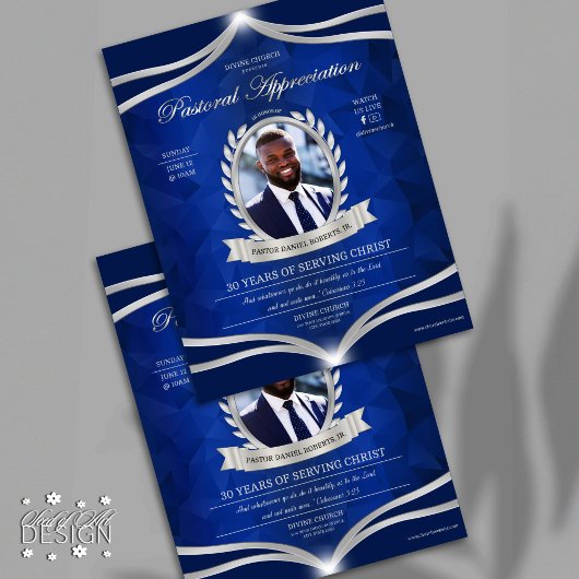 Blue Silver Pastor Appreciation Church Service Flyer