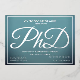 Blue Silver PhD-Afstuderen Folie Uitnodiging