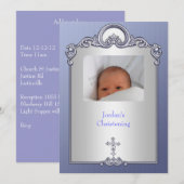 Blue Silver Photo Lijst Jewel Cross Christening Kaart (Voorkant / Achterkant)