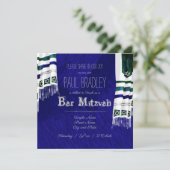Blue, Silver Prayer Tallit Bar Mitzvah Uitnodiging (Staand voorkant)