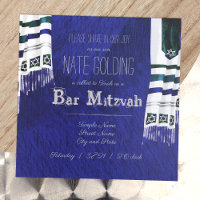 Blue, Silver Prayer Tallit Bar Mitzvah Uitnodiging