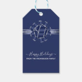 Blue Silver Prettige feestdagen Bow, gepersonalise Cadeaulabel (Voorkant)