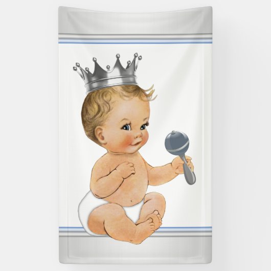 Blue Silver Prince Baby shower Spandoek (Verticaal)