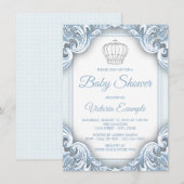 Blue Silver Prince Baby Shower-uitnodigingen Kaart (Voorkant / Achterkant)