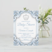 Blue Silver Prince Baby Shower-uitnodigingen Kaart (Staand voorkant)