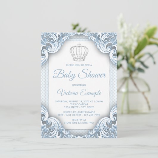 Blue Silver Prince Baby Shower-uitnodigingen Kaart (Staand voorkant)