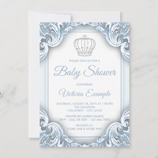 Blue Silver Prince Baby Shower-uitnodigingen Kaart (Voorkant)