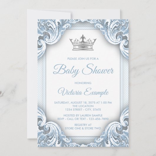 Blue Silver Prince Baby Shower-uitnodigingen Kaart (Voorkant)