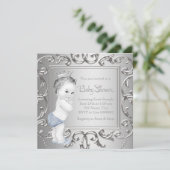 Blue Silver Prince Baby Shower-uitnodigingen Kaart (Staand voorkant)