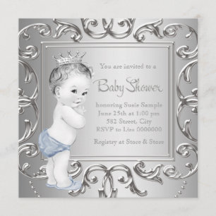 Blue Silver Prince Baby Shower-uitnodigingen Kaart