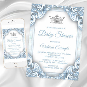 Blue Silver Prince Baby Shower-uitnodigingen Kaart