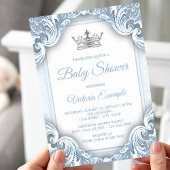 Blue Silver Prince Baby Shower-uitnodigingen Kaart