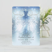 Blue Silver Princess Glitter Dress Sweet 16 Party Kaart (Staand voorkant)