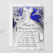 Blue & Silver Princess Masquerade Sweet 16 Invite Kaart (Voorkant)