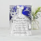 Blue & Silver Princess Masquerade Sweet 16 Invite Kaart (Staand voorkant)