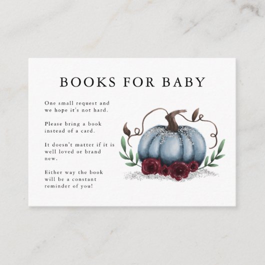 Blue Silver Pumpkin Baby shower Boek Verzoek Informatiekaartje (Voorkant)