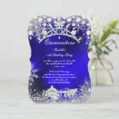 Blue Silver Quinceanera 15th Winter Wonderland Kaart (Staand voorkant)