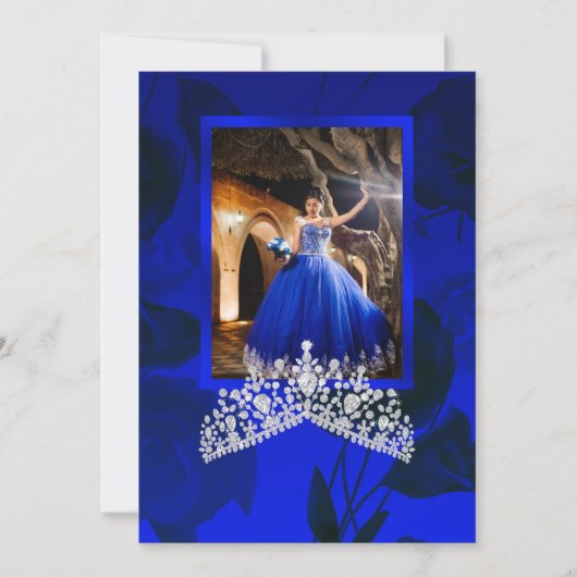 Blue, Silver Quinceanera Gemstone Tiara Invitation Kaart (Voorkant)