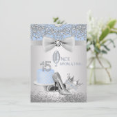 Blue Silver Quinceanera Princess Invitations Kaart (Staand voorkant)