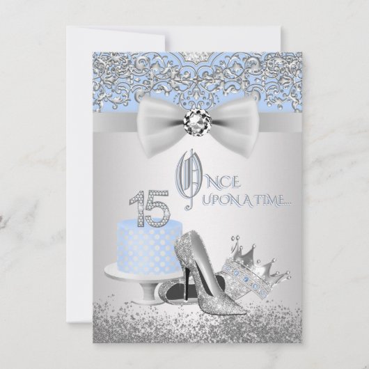 Blue Silver Quinceanera Princess Invitations Kaart (Voorkant)