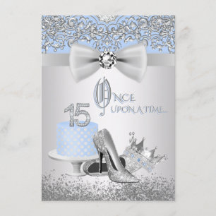 Blue Silver Quinceanera Princess Invitations Kaart