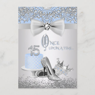Blue Silver Quinceanera Princess Invitations Kaart
