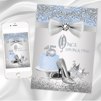 Blue Silver Quinceanera Princess Invitations Kaart