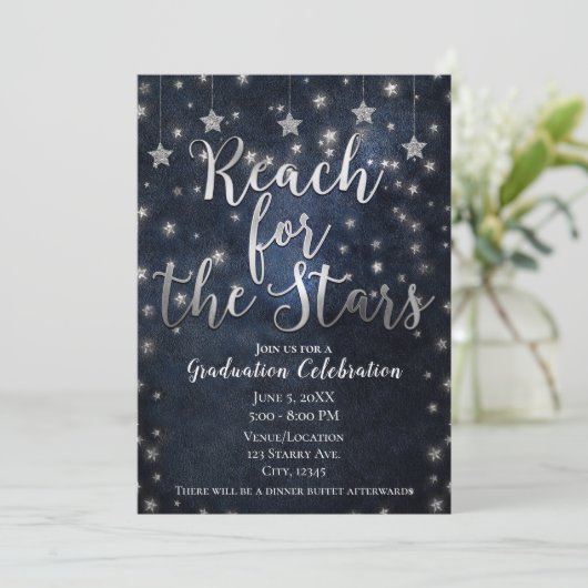 Blue Silver Reach voor sterren Celestial Afstudere Kaart (Staand voorkant)