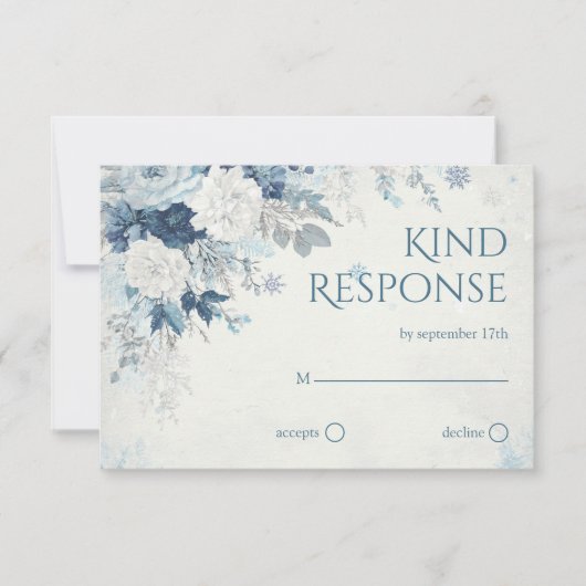 Blue Silver Rose Winter Floral Wedding QR Code RSVP Kaartje (Voorkant)