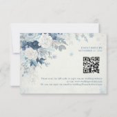 Blue Silver Rose Winter Floral Wedding QR Code RSVP Kaartje (Achterkant)