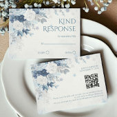 Blue Silver Rose Winter Floral Wedding QR Code RSVP Kaartje