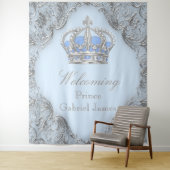 Blue Silver Royal Prince Baby shower Achtergrond Wandkleed (In situ)