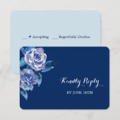 Blue Silver Rozen Wedding RSVP (Voorkant / Achterkant)