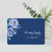 Blue Silver Rozen Wedding RSVP Kaartje (Staand voorkant)