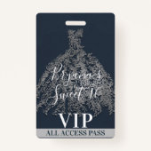 Blue Silver Rustic Leaves Dress Sweet 16 VIP Pass Badge (Achterkant)