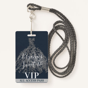 Blue Silver Rustic Leaves Dress Sweet 16 VIP Pass Badge