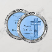 Blue & Silver Sequin 1st Heilige Communauteit Kaart (Voorkant / Achterkant)
