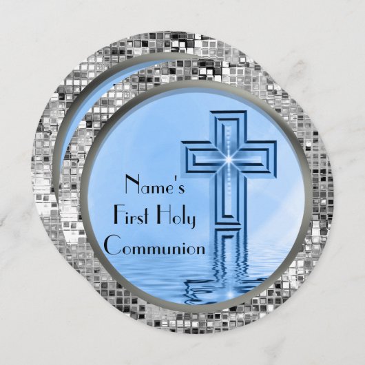 Blue & Silver Sequin 1st Heilige Communauteit Kaart (Voorkant / Achterkant)