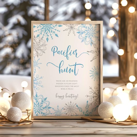 Blue Silver snewflakes Pacifier jachtgame Poster