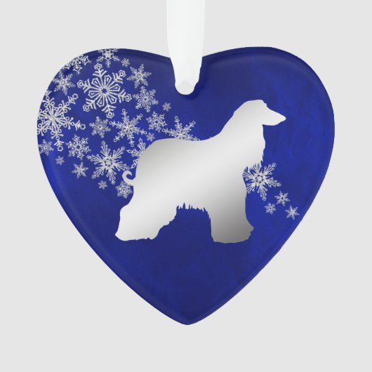 Blue Silver Snowflake Afghan Hound Ornament (voorkant)